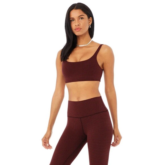 Alo Yoga Micro Houndstooth Bra in Cranberry/Black Size MEDIUM - Picture 6 of 6
